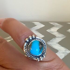 Vintage Turquoise Sterling Silver Ring 925 HMSS Southwest Boho Statement SZ 6.5